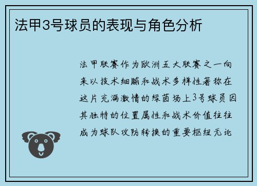 法甲3号球员的表现与角色分析